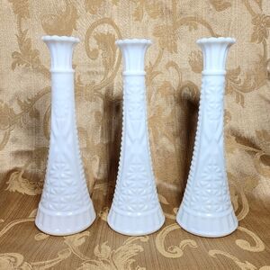 3 Vintage Milk Glass Bud Vases